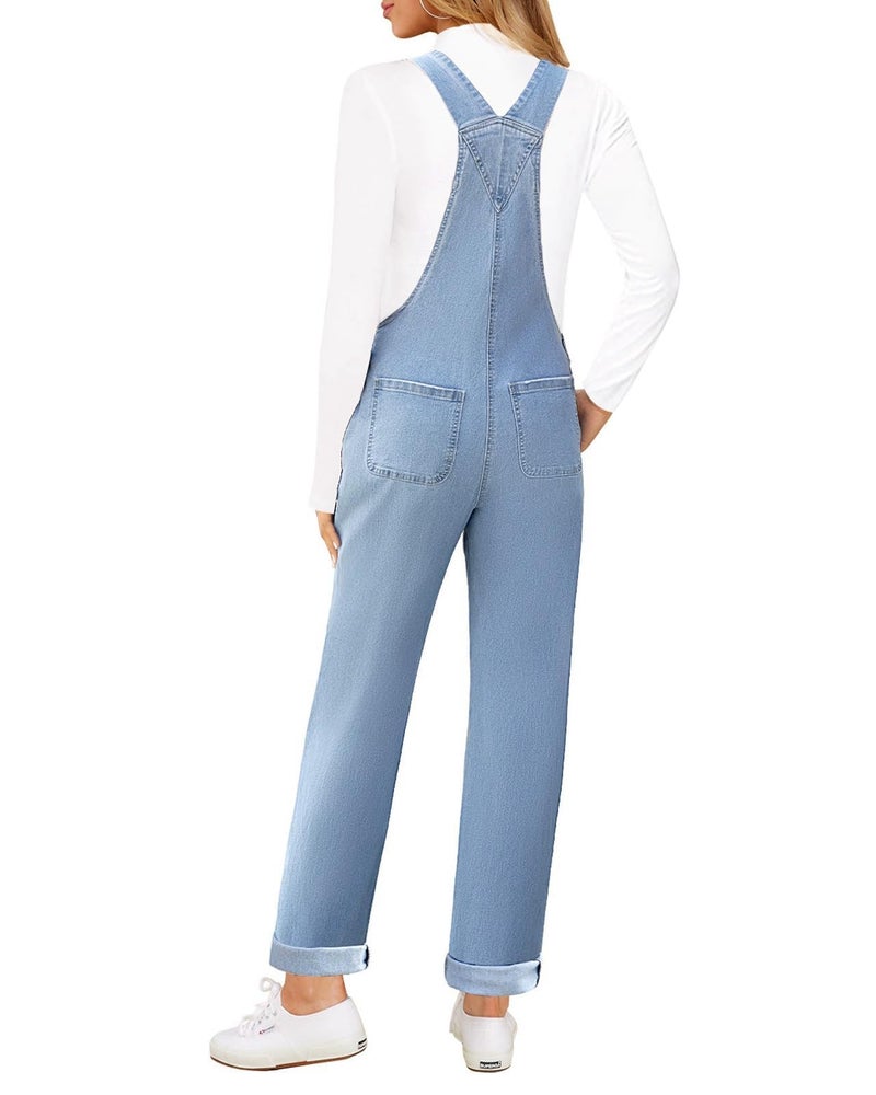 Vetinee Women's Seaside Blue Overalls for Women High Rise Womens Bib Overalls Classic Jean Overalls for Women Casual Jean Jumpsuits Straight Legs Women Overalls Fit Size Medium M Size 8 Size 10 - Image 2