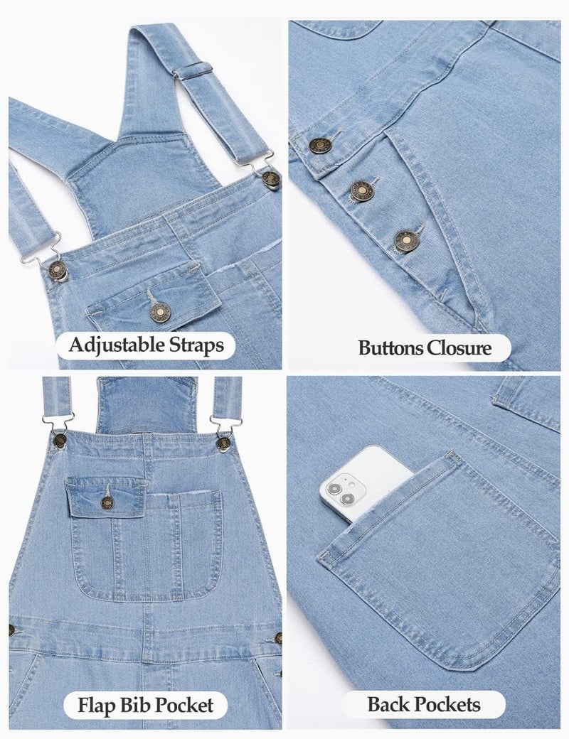 Vetinee Women's Seaside Blue Overalls for Women High Rise Womens Bib Overalls Classic Jean Overalls for Women Casual Jean Jumpsuits Straight Legs Women Overalls Fit Size Medium M Size 8 Size 10 - Image 5