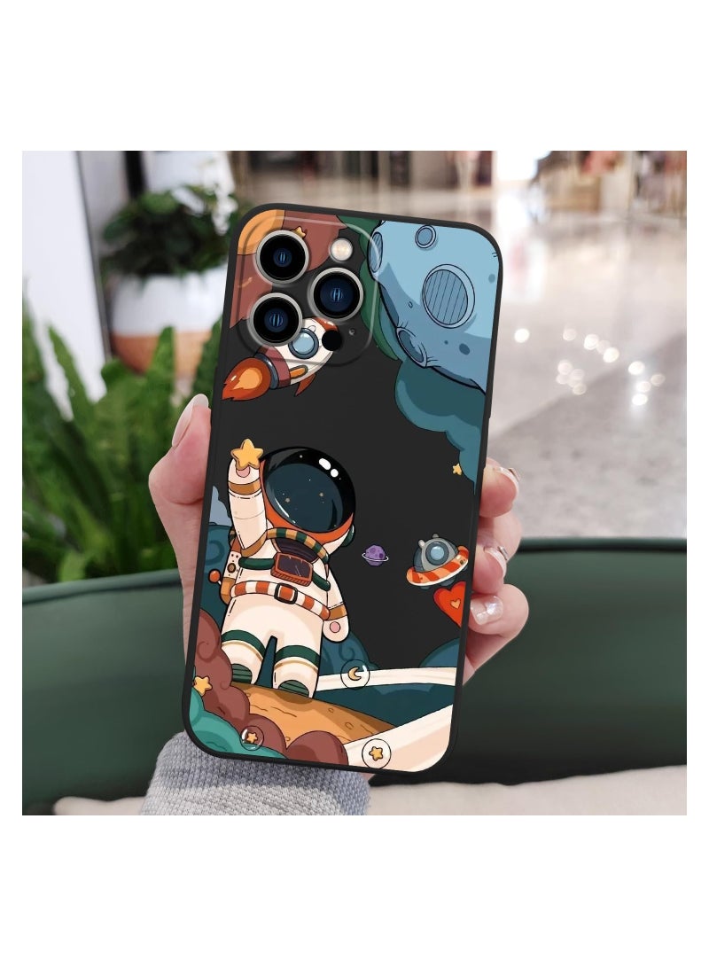 غطاء هاتف iPhone 12 Pro Max بتصميم زهرة فراشة فضائي لطيف، مع بطانة ناعمة من الألياف الدقيقة ومصنوع من السيليكون السائل النحيف، متوفر باللون الأسود. - Image 3