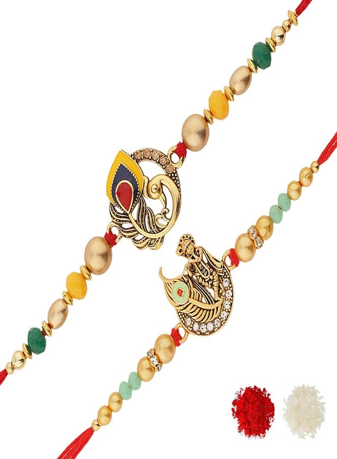 VOYLLA Lord Krishna Mor Pankh Rakhi Combo For Brother|Lord Krishna Rakhi set of 2|Rakhi gift for brother - Image 1