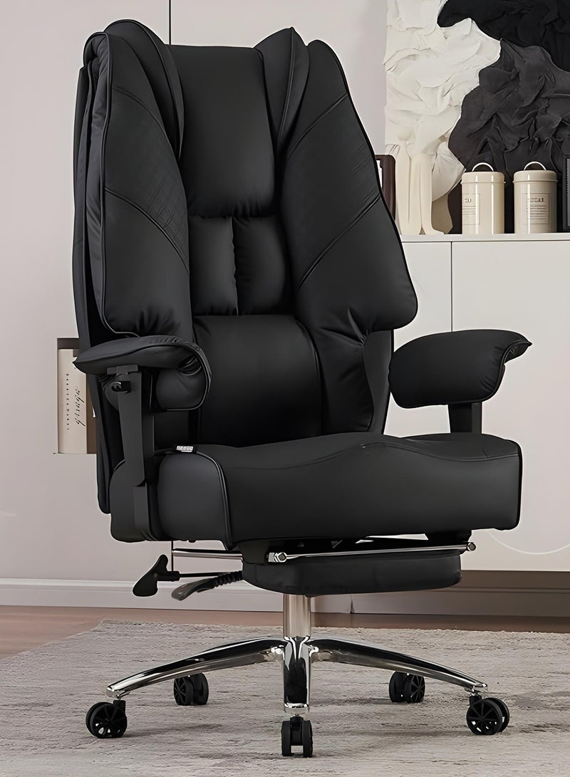 DROGO Monarch Pro Ergonomic Executive Office Chair for Work from Home, PU Leather Computer Chair for Study with High Back, Cushion Seat, Adjustable Armrest, Head & Lumbar Support | Gaming Chair with Footrest & Recline Black  - Image 1