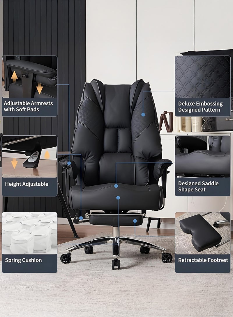 DROGO Monarch Pro Ergonomic Executive Office Chair for Work from Home, PU Leather Computer Chair for Study with High Back, Cushion Seat, Adjustable Armrest, Head & Lumbar Support | Gaming Chair with Footrest & Recline Black  - Image 2