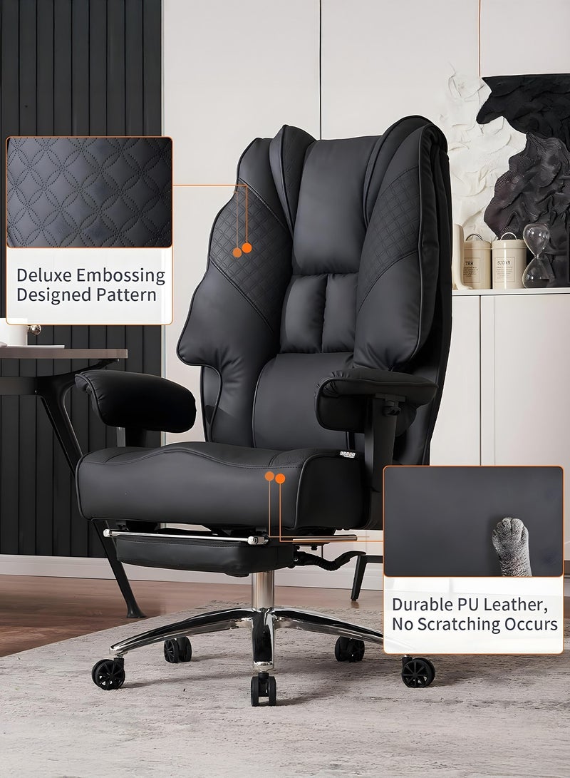DROGO Monarch Pro Ergonomic Executive Office Chair for Work from Home, PU Leather Computer Chair for Study with High Back, Cushion Seat, Adjustable Armrest, Head & Lumbar Support | Gaming Chair with Footrest & Recline Black  - Image 5