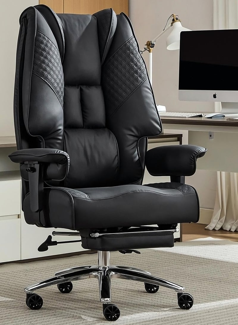 دراجو كرسي مكتب تنفيذي مريح من مونارك برو للعمل من المنزل، مصنوع من جلد البولي يوريثان، للدراسة، بظهر مرتفع، ومقعد مبطن، ومسند ذراع قابل للتعديل، ودعم للرأس وأسفل الظهر | كرسي ألعاب بمسند للقدمين وإمكانية الاستلقاء، أسود - Image 1