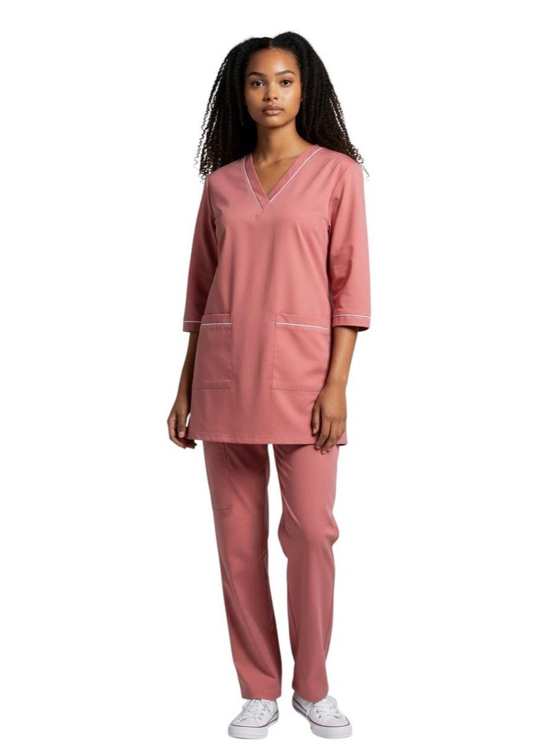 Dee's Fashion Professional Scrub Medical Uniform with Piping, Housemaid uniform 3/4 Sleeve Top and Pants Set - Image 1
