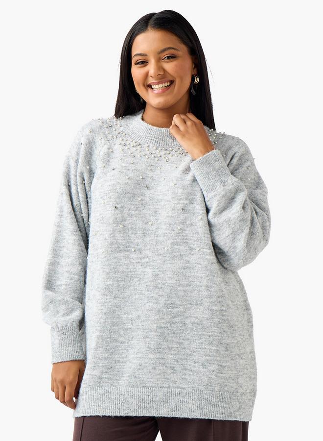 Ulla Popken Relaxed Fit Embellished Crew Neck Sweater - Image 1