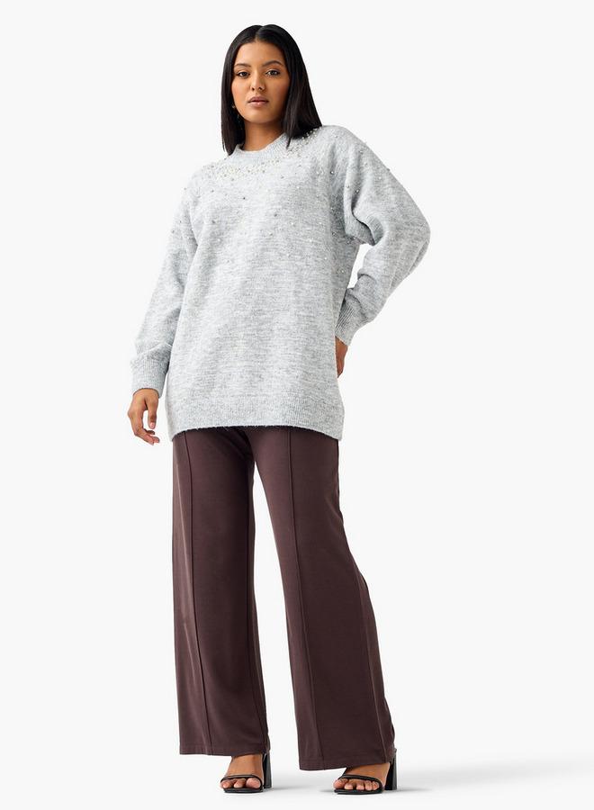 Ulla Popken Relaxed Fit Embellished Crew Neck Sweater - Image 1
