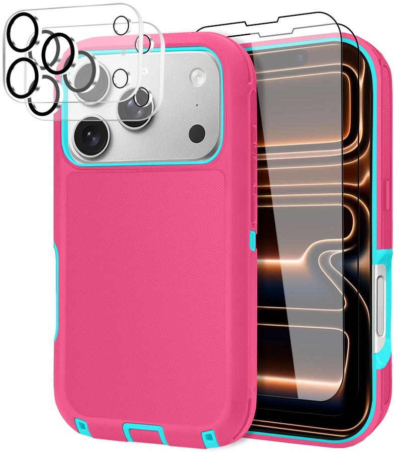 JGS for iPhone 17 Pro Max Case 6.9", Military Grade 3 in 1 Heavy Duty Shockproof/Drop Proof Case with 2 Screen Protector + 2 Camera Lens Protector(Pink Blue) - Image 1