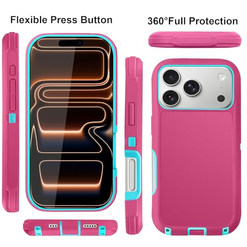 JGS for iPhone 17 Pro Max Case 6.9", Military Grade 3 in 1 Heavy Duty Shockproof/Drop Proof Case with 2 Screen Protector + 2 Camera Lens Protector(Pink Blue) - Image 2