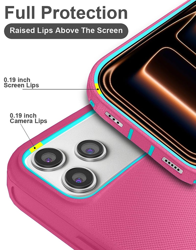 JGS for iPhone 17 Pro Max Case 6.9", Military Grade 3 in 1 Heavy Duty Shockproof/Drop Proof Case with 2 Screen Protector + 2 Camera Lens Protector(Pink Blue) - Image 4