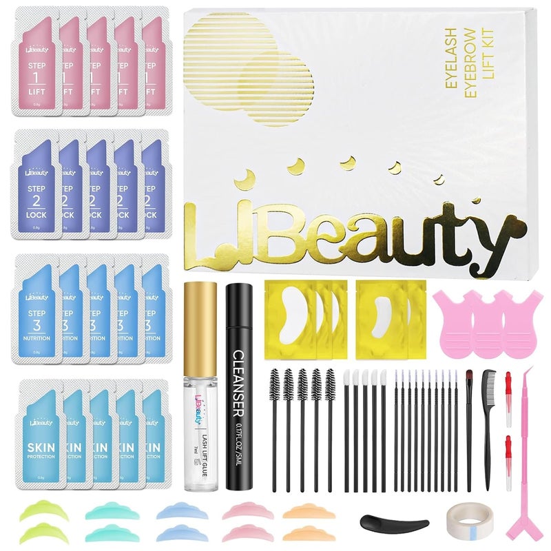 Libeauty Lash Perm Kit Professional Lash Lift and Brow Lamination Kit Friendly for DIY at Home Keep Lashes Curling 4 Weeks with C Shape Lash Lift Pad