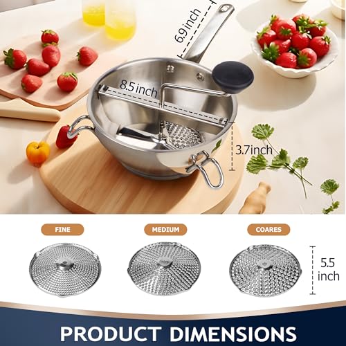 Gemfino Stainless Steel Food Mills With 3 Milling Discs,Ergonomic design Of Rotary Food Mills For Tomato Sauce,Potatoes,Jams,Stainless Steel Handle and Dishwasher Safe,Includes Multifunctional Spoon - Image 2