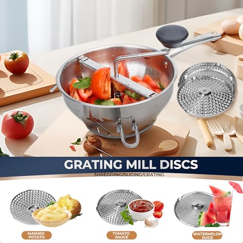 Gemfino Stainless Steel Food Mills With 3 Milling Discs,Ergonomic design Of Rotary Food Mills For Tomato Sauce,Potatoes,Jams,Stainless Steel Handle and Dishwasher Safe,Includes Multifunctional Spoon - Image 4