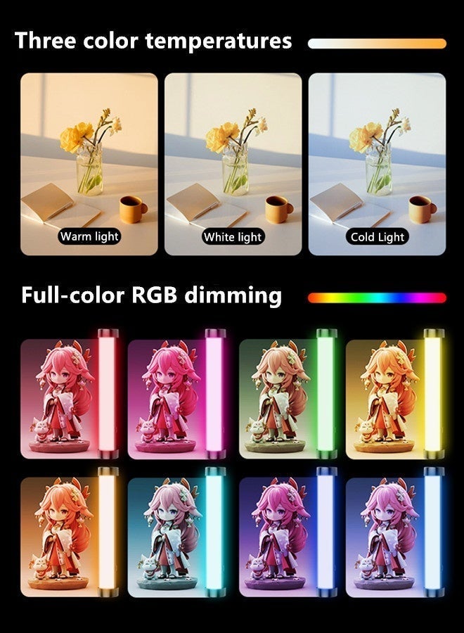 بولوز عصا إضاءة محمولة، مصباح تصوير، عصا إضاءة للتصوير بطول 30 سم/12 بوصة، عصا إضاءة مغناطيسية محمولة باليد بزاوية 360 درجة، مع واجهة شحن من النوع C، أوضاع ألوان متعددة قابلة للتعديل RGB، حامل ثلاثي القوائم أرضي قابل للتمديد بطول 2.1 متر، أنبوب إضاءة قابل للتعتيم من 3000 إلى 7000 كلفن، مع مثبت لضبط الزاوية، مناسب للتصوير بالكاميرا، والتصوير الفوتوغرافي في الاستوديو، وTikTok، وYouTube، وVlog، إلخ. - Image 4