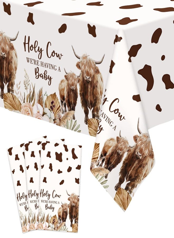 Nefelibata Highland Cow Tablecloths 3PCS, Western Baby Shower Table Cover Decorations, Mom to Be Gender Reveal Farm Cattle Birthday Party Supplies, Plastic Waterproof Brown Floral - Image 1