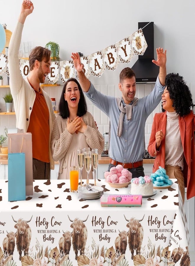 Nefelibata Highland Cow Tablecloths 3PCS, Western Baby Shower Table Cover Decorations, Mom to Be Gender Reveal Farm Cattle Birthday Party Supplies, Plastic Waterproof Brown Floral - Image 4