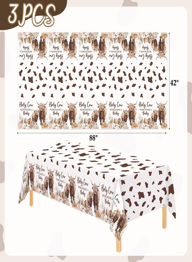 Nefelibata Highland Cow Tablecloths 3PCS, Western Baby Shower Table Cover Decorations, Mom to Be Gender Reveal Farm Cattle Birthday Party Supplies, Plastic Waterproof Brown Floral - Image 3