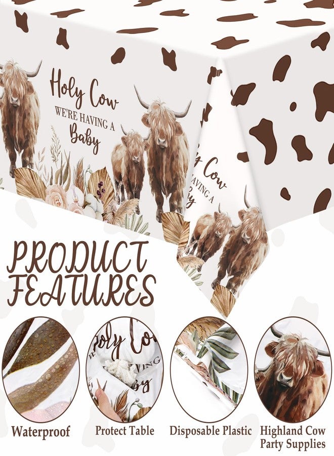 Nefelibata Highland Cow Tablecloths 3PCS, Western Baby Shower Table Cover Decorations, Mom to Be Gender Reveal Farm Cattle Birthday Party Supplies, Plastic Waterproof Brown Floral - Image 2