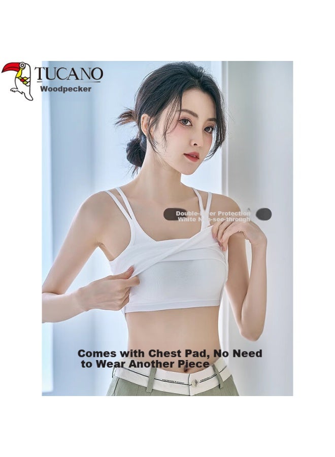 WOODPECKER Tucano Women's Camisole Tank Top With Built-in Bra Pads, White Cross-back Design For Layering Or Outerwear, Gray, XL - Image 1