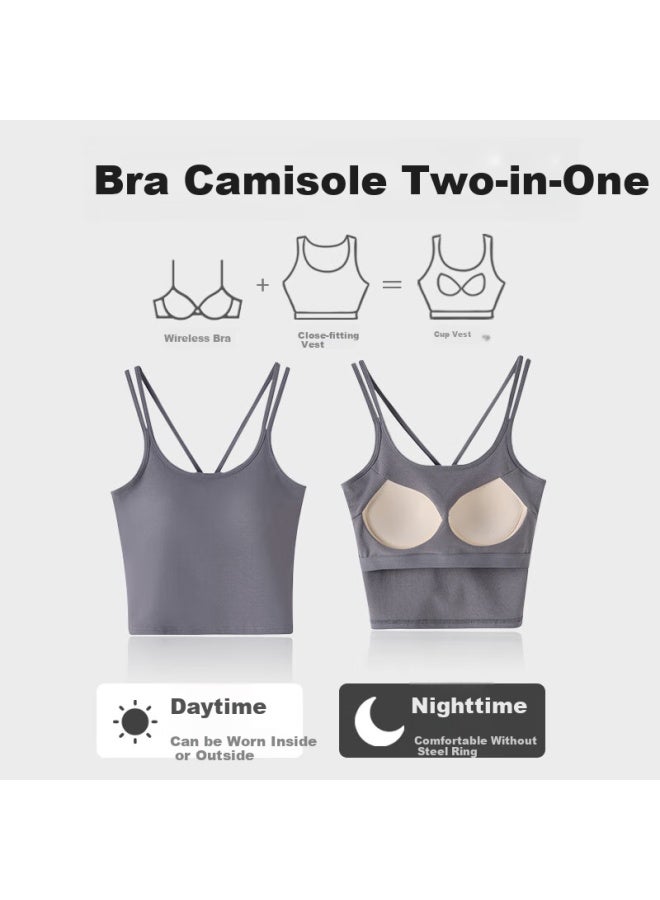WOODPECKER Tucano Women's Camisole Tank Top With Built-in Bra Pads, White Cross-back Design For Layering Or Outerwear, Gray, XL - Image 2