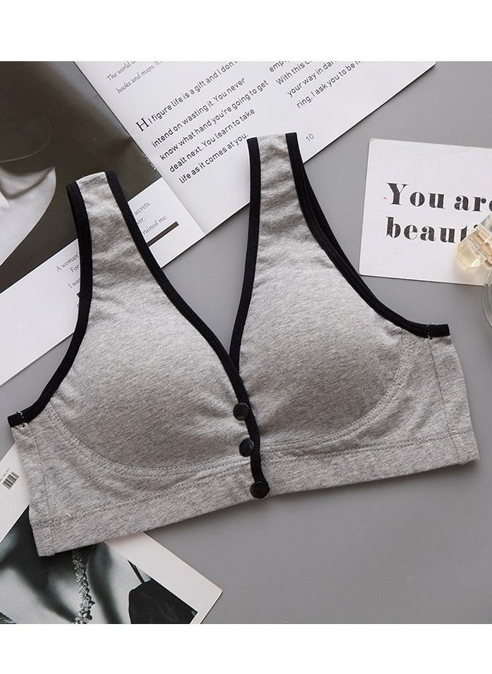 Loquat - Comfy Thin Cup Front Button Nursing Bra Pregnancy Underwear Grey And Black Color Matching - Image 1