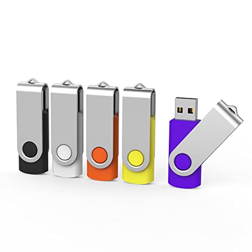 Aiibe 5 Pack 128GB USB Flash Drive USB Drive 128GB Thumb Drive USB 2.0 Memory Stick (5 Mixed Colors: Black Red Yellow White Purple) - Image 1