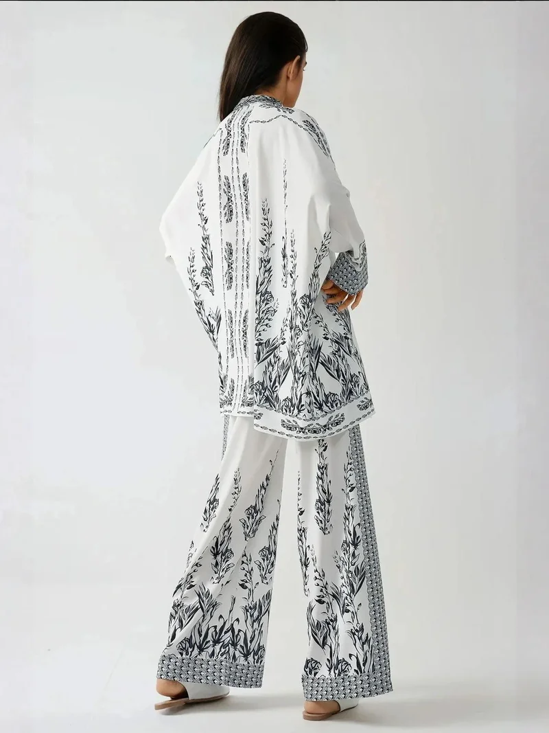 HICCUP Printed Shrt & High Waist Wide Leg Two-Piece Set