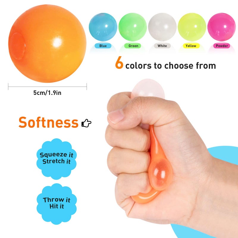 QETRABONE 4 Pcs Glowing Sticky Balls, Stress Relieving Glow in The Dark Stick to The Ceiling, Stocking Stuffers, Fun Decompression Fidget for Adults Anxiety Pressure - Image 2