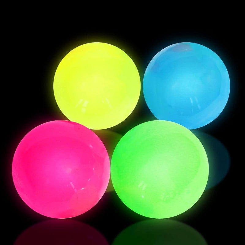 QETRABONE 4 Pcs Glowing Sticky Balls, Stress Relieving Glow in The Dark Stick to The Ceiling, Stocking Stuffers, Fun Decompression Fidget for Adults Anxiety Pressure - Image 1