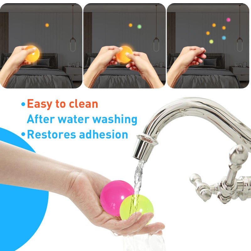 QETRABONE 4 Pcs Glowing Sticky Balls, Stress Relieving Glow in The Dark Stick to The Ceiling, Stocking Stuffers, Fun Decompression Fidget for Adults Anxiety Pressure - Image 5