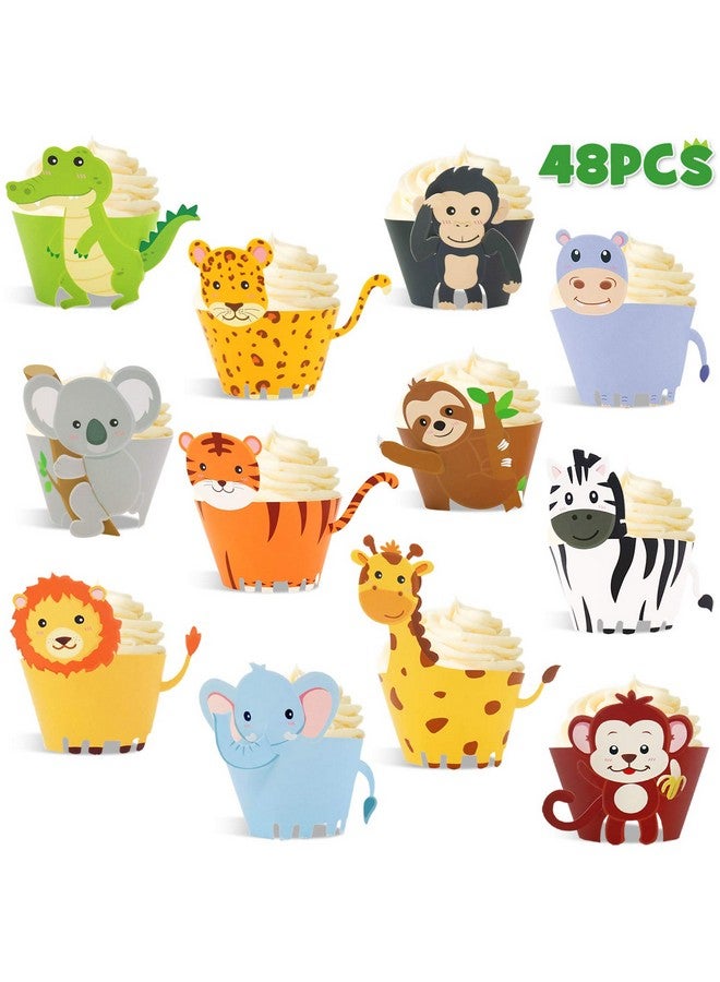 Bessmoso 48pcs Jungle Safari Animal Cupcake Wrapper Wild One Birthday Photo Booth Props Zoo Party Supplies Baby Shower Birthday Decorations Zoo Animals Party Decor - Image 1