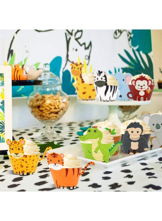 Bessmoso 48pcs Jungle Safari Animal Cupcake Wrapper Wild One Birthday Photo Booth Props Zoo Party Supplies Baby Shower Birthday Decorations Zoo Animals Party Decor - Image 2