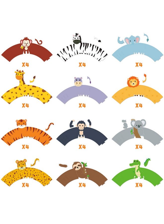 Bessmoso 48pcs Jungle Safari Animal Cupcake Wrapper Wild One Birthday Photo Booth Props Zoo Party Supplies Baby Shower Birthday Decorations Zoo Animals Party Decor - Image 4