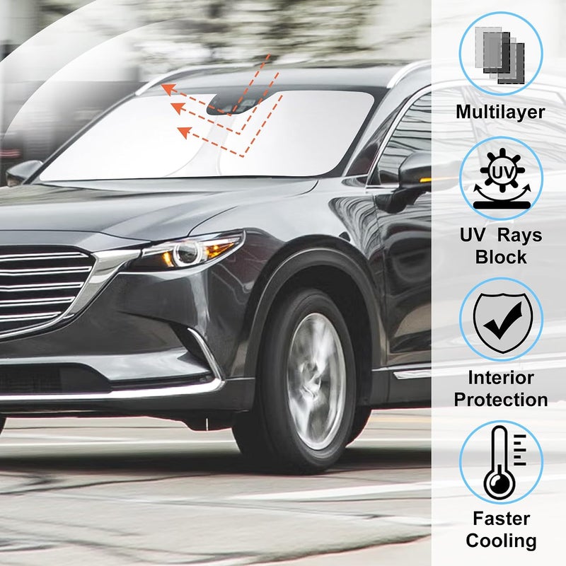 LHFLIVE Windshield Sun Shade Custom Fit for 2016-2024 2025 2026 Mazda CX-9 CX9 Accessories Foldable Sunshade Sun Blocker Protect Car from Sun Rays & Heat Damage Keep Car Cooler - Image 2