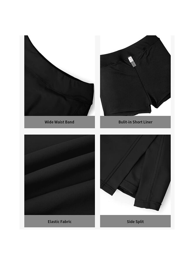 تنورة سباحة نسائية للتحكم في البطن مع شورت مدمج وجزء سفلي منقسم عالي الخصر (المقاس: أسود-L) - Image 2