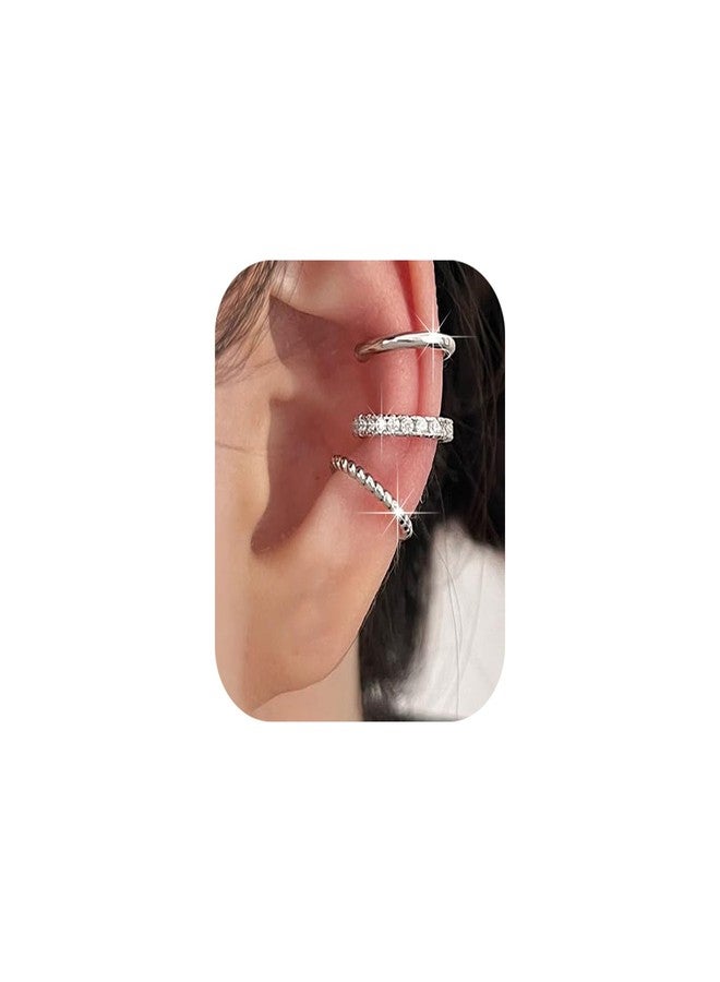 PANSHI  3Pcs Ear Cuffs Non Piercings, Teen Gifts Trendy Silver Clip On Earrings for Teens Women Jewelry Set Gifts for Teen Teenage Women (Silver) - Image 2