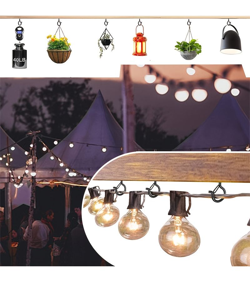 Christmas Lights String Hooks 20 Pack Heavy Duty 2 2 Inch Black Eye Hook Cup Hook for Outdoor Wall Wooden Ceiling Mount Hanging String Lights Plants Wind Chimes Bird Feeders Lanterns - Image 5