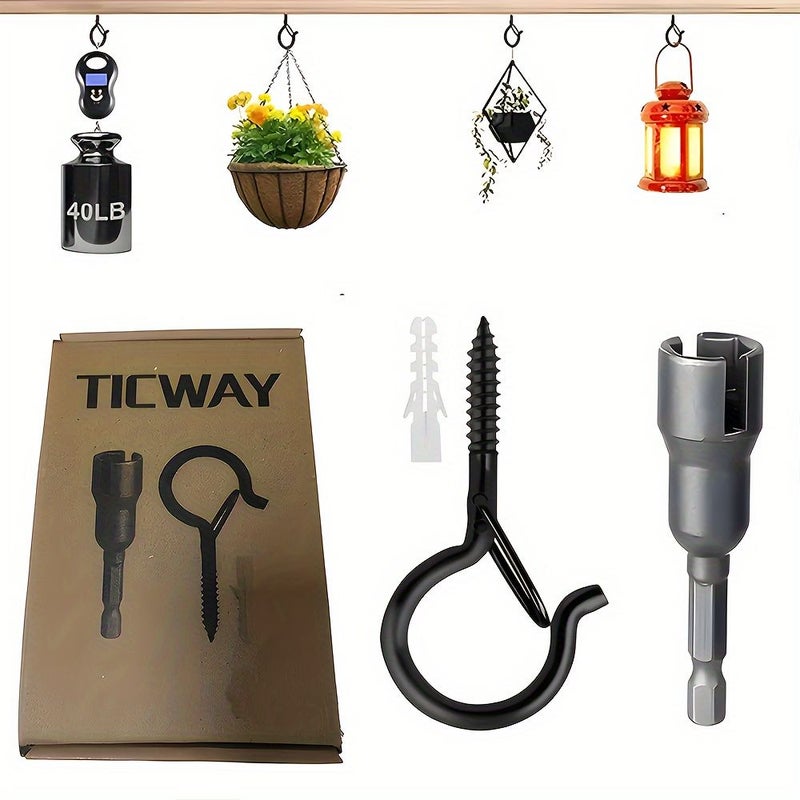 Christmas Lights String Hooks 20 Pack Heavy Duty 2 2 Inch Black Eye Hook Cup Hook for Outdoor Wall Wooden Ceiling Mount Hanging String Lights Plants Wind Chimes Bird Feeders Lanterns - Image 1