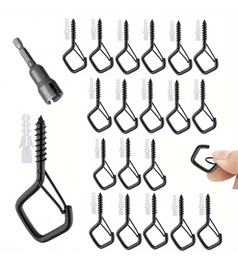 Christmas Lights String Hooks 20 Pack Heavy Duty 2 2 Inch Black Eye Hook Cup Hook for Outdoor Wall Wooden Ceiling Mount Hanging String Lights Plants Wind Chimes Bird Feeders Lanterns - Image 2