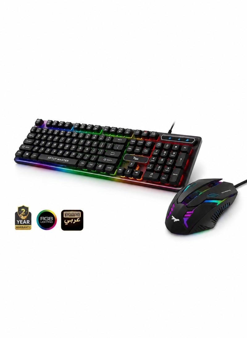 طقم قيمنق SK 120 (كيبورد + ماوس) من سيت اب ماستر | يدعم PC و PS5 - عربي/إنجليزي لون اسود