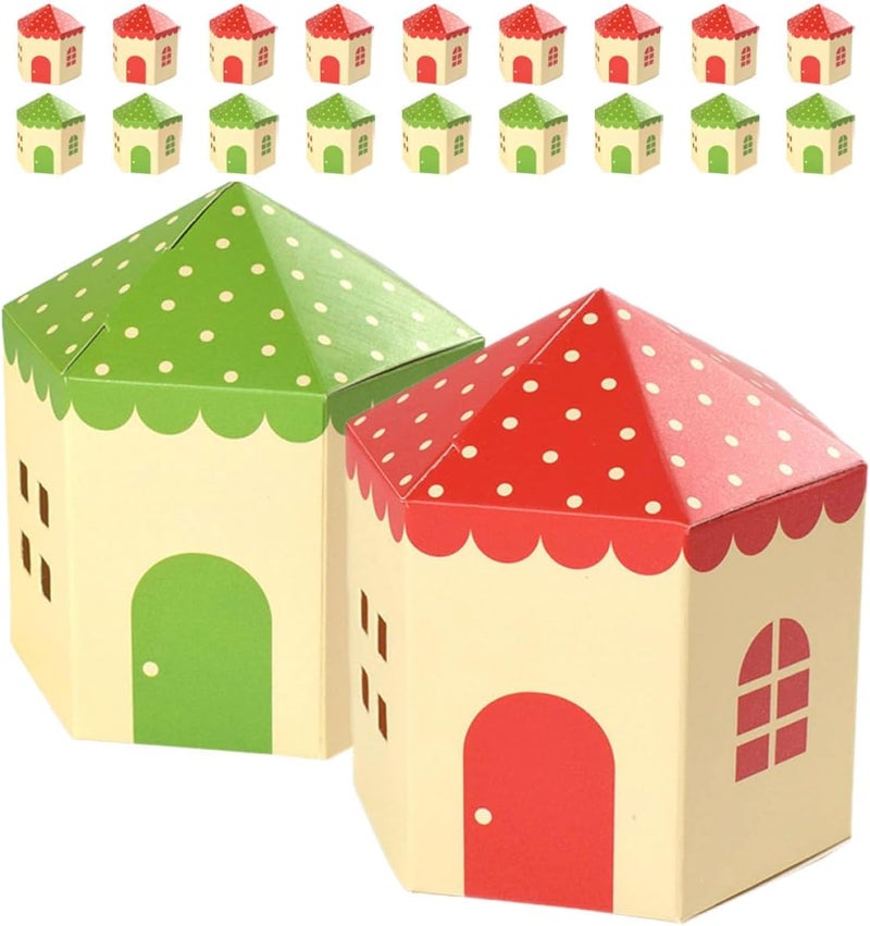 OSOLADY House Shaped Candy Boxes and Biscuit Boxes 20 Pieces Red and Green for Chocolate Festival Candy and Wrapping Supplies - Image 1