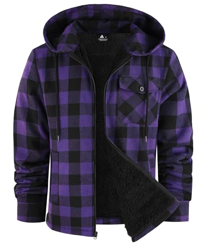 ZITY Men's Flannel Plaid Jacket Warm Sherpa Lined Fleece Hoodies for Men Zip Up Thick Jackets Winter Coat with Pocket - Image 1