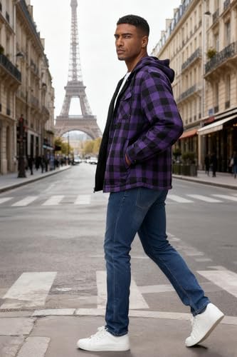 ZITY Men's Flannel Plaid Jacket Warm Sherpa Lined Fleece Hoodies for Men Zip Up Thick Jackets Winter Coat with Pocket - Image 3
