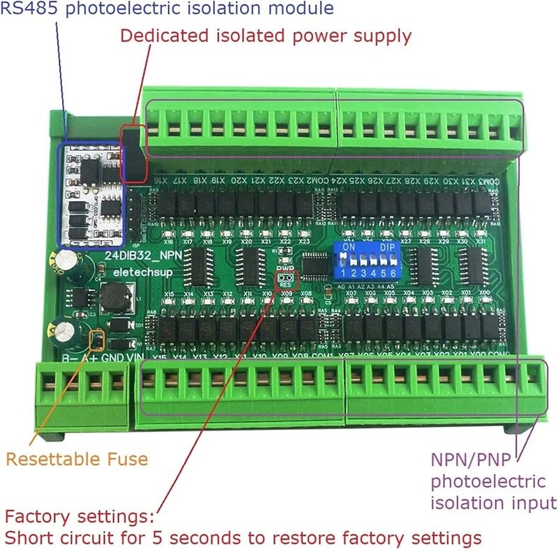 32CH NPN Optically Isolated Input Switching Digital Collector Board RS485 Modbus RTU Module DC 12V 24V With Box - Image 5