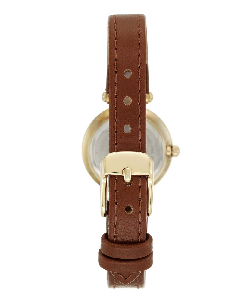 ANNE KLEIN ساعة آن كلاين للنساء 109442CHHY بقرص شامبانيا بلون ذهبي وحزام جلد بني - Image 2