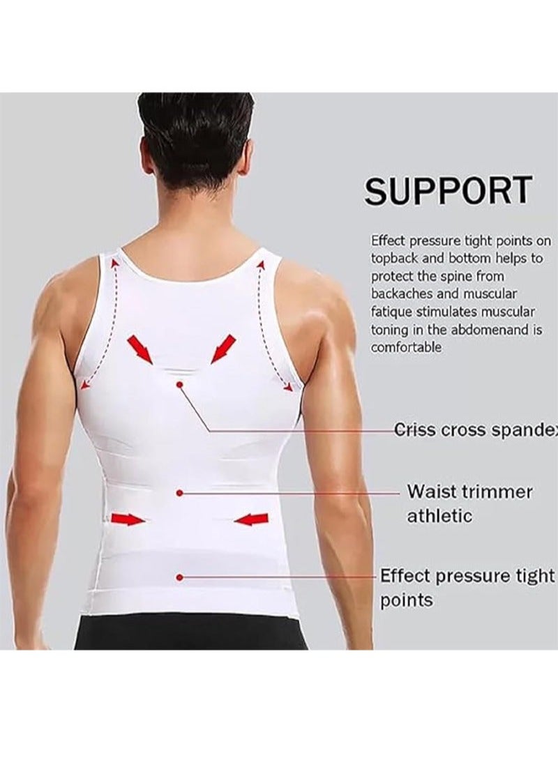 Apustim 2pcs Men's Body Shaper Slimming Abdomen Vest Thermal Compression Shirt Vest Body Shaper for Belly Control （Black+White） - Image 3