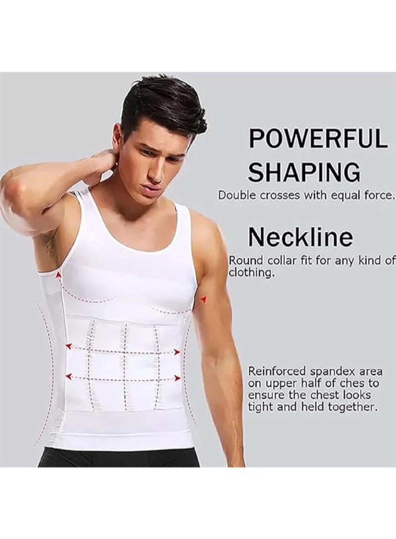 Apustim 2pcs Men's Body Shaper Slimming Abdomen Vest Thermal Compression Shirt Vest Body Shaper for Belly Control （Black+White） - Image 2
