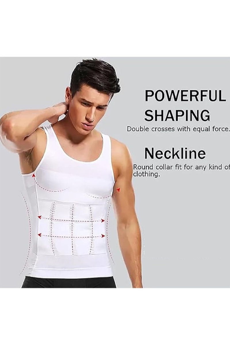 Apustim 2 Pieces Men's Body Shaping Slimming Abdomen Vest Thermal Compression Shirt Vest Shapewear for Belly Control for Sports，Exercise （Black + White） - Image 2