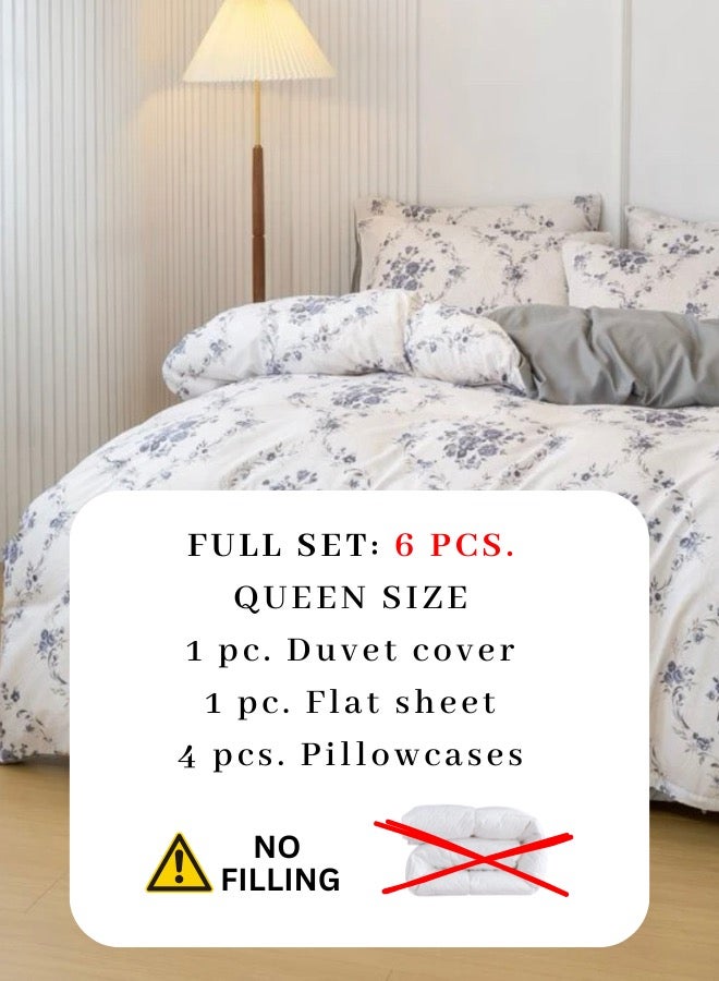 لونا هوم طقم سرير مكون من 6 قطع بمقاس كوين بدون حشو بتصميم بوهيمي مع زهور زرقاء. - Image 3