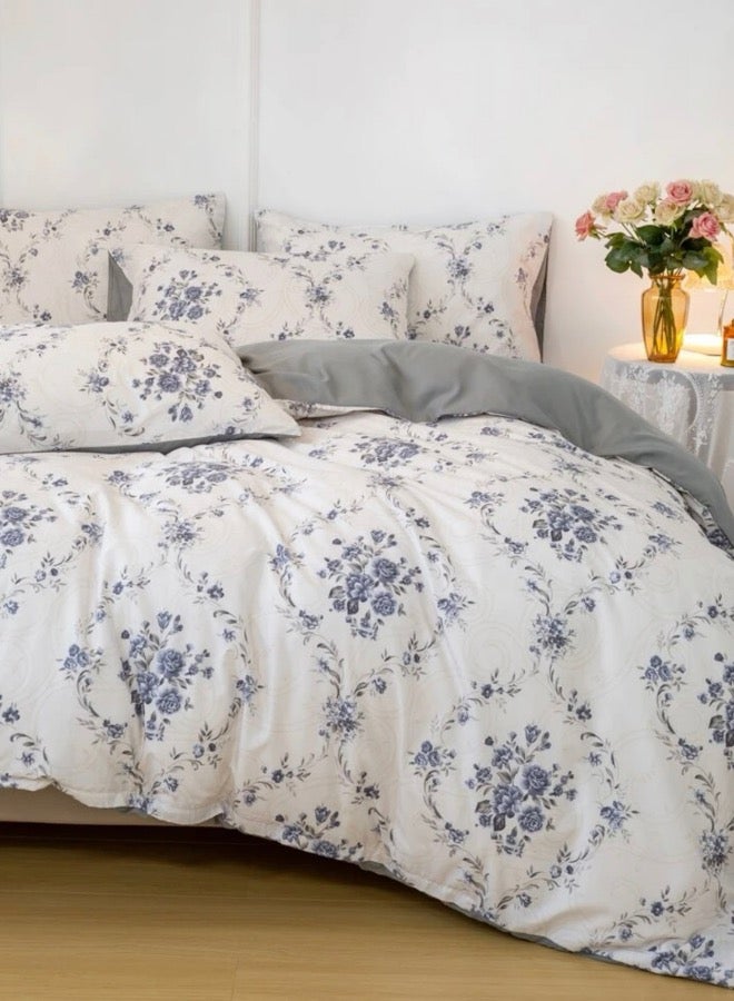 لونا هوم طقم سرير مكون من 6 قطع بمقاس كوين بدون حشو بتصميم بوهيمي مع زهور زرقاء. - Image 2